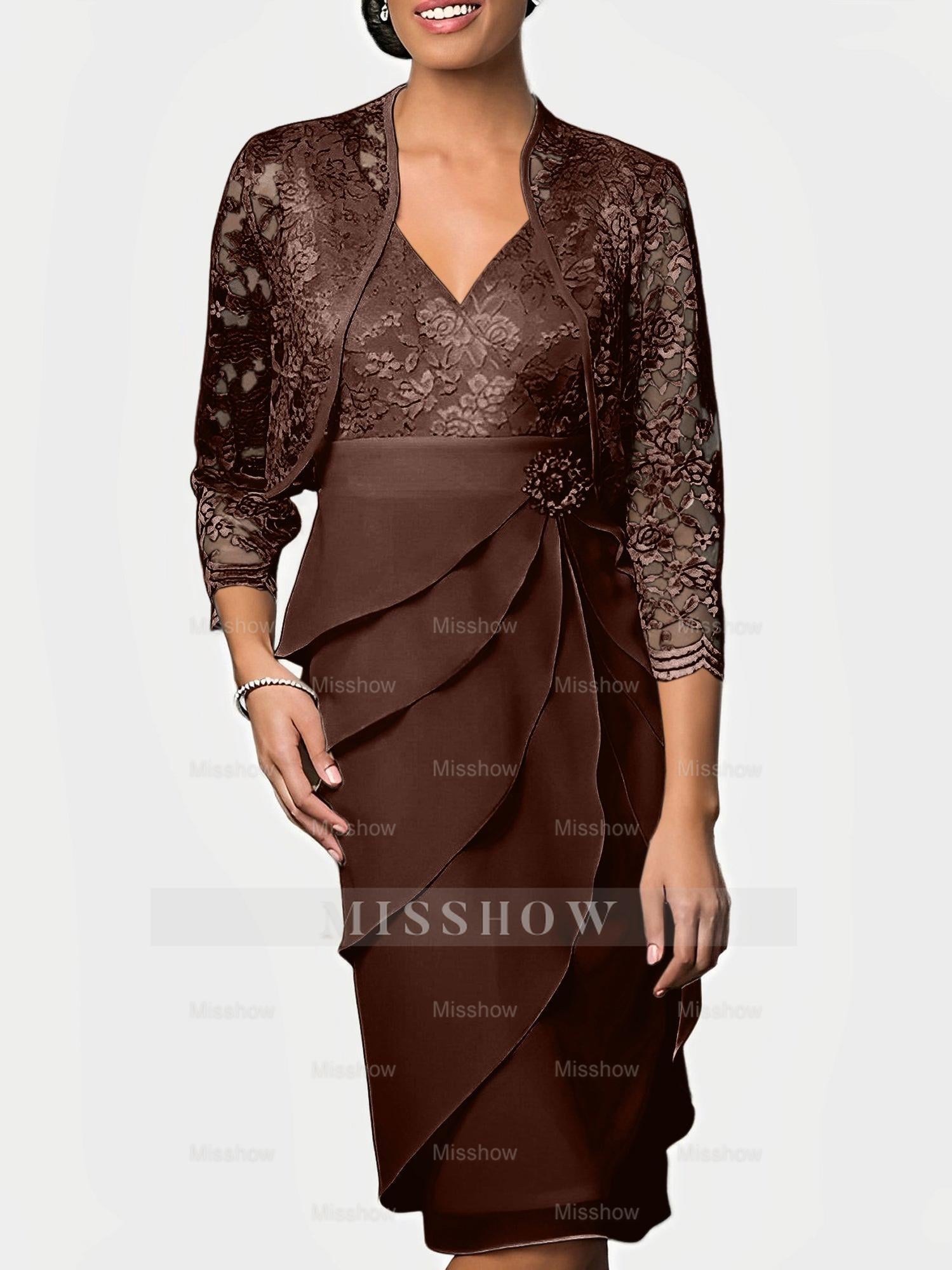 Knee-Length V-Neck Sheath Mother of the Bride Column Dresses