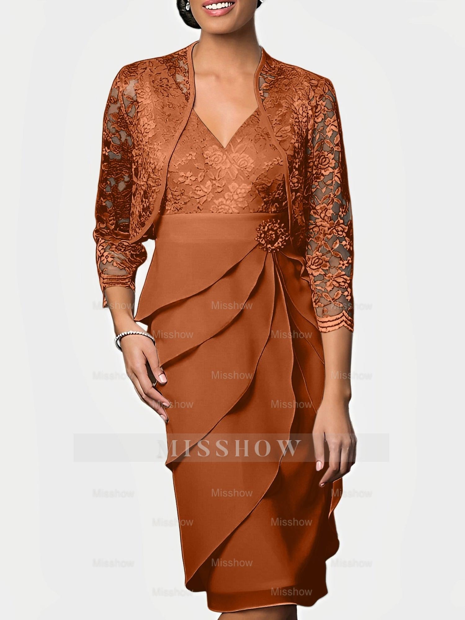 Knee-Length V-Neck Sheath Mother of the Bride Column Dresses