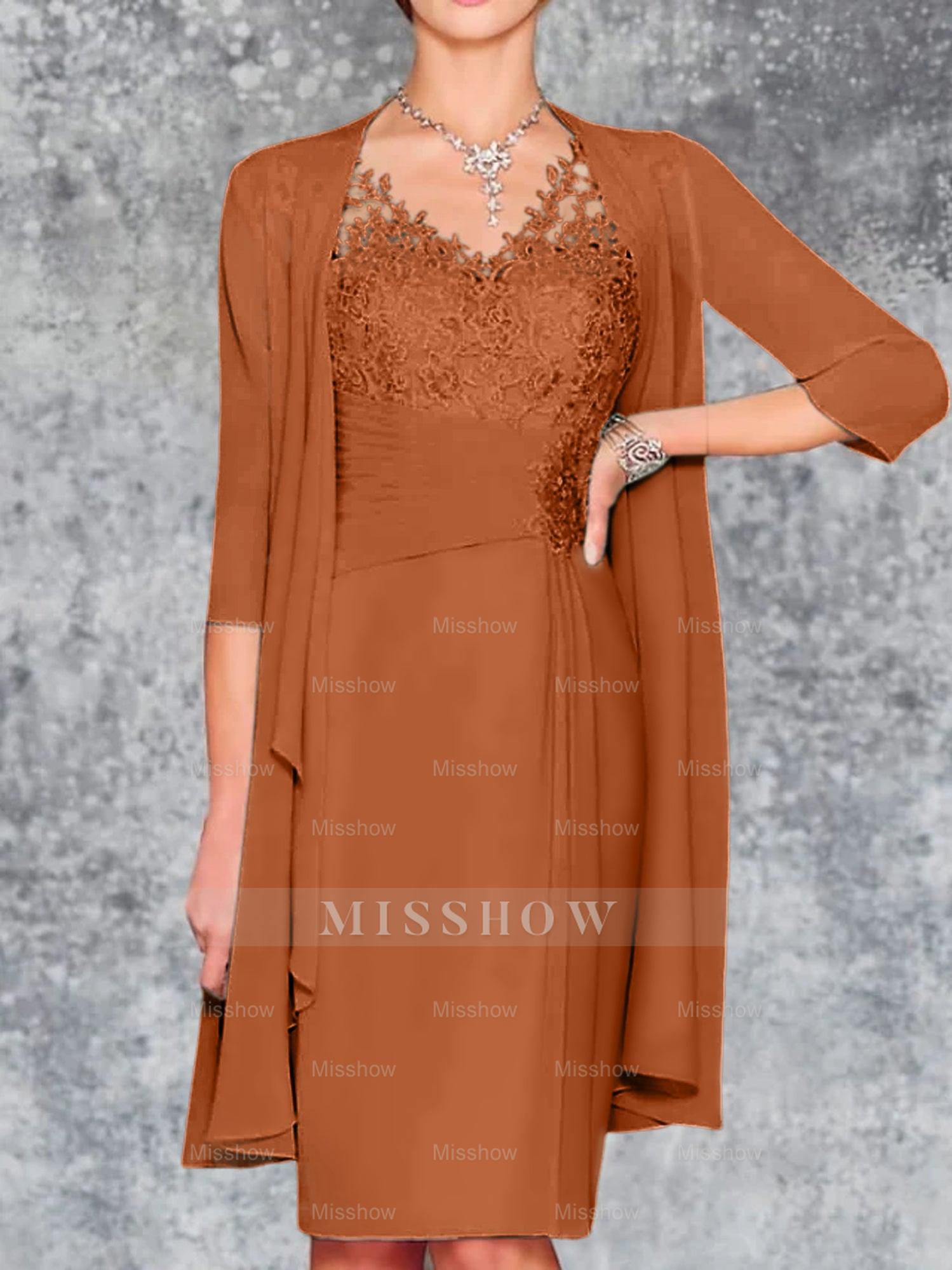 Knee-Length V-Neck Sheath/Column Mother of the Bride Dresses