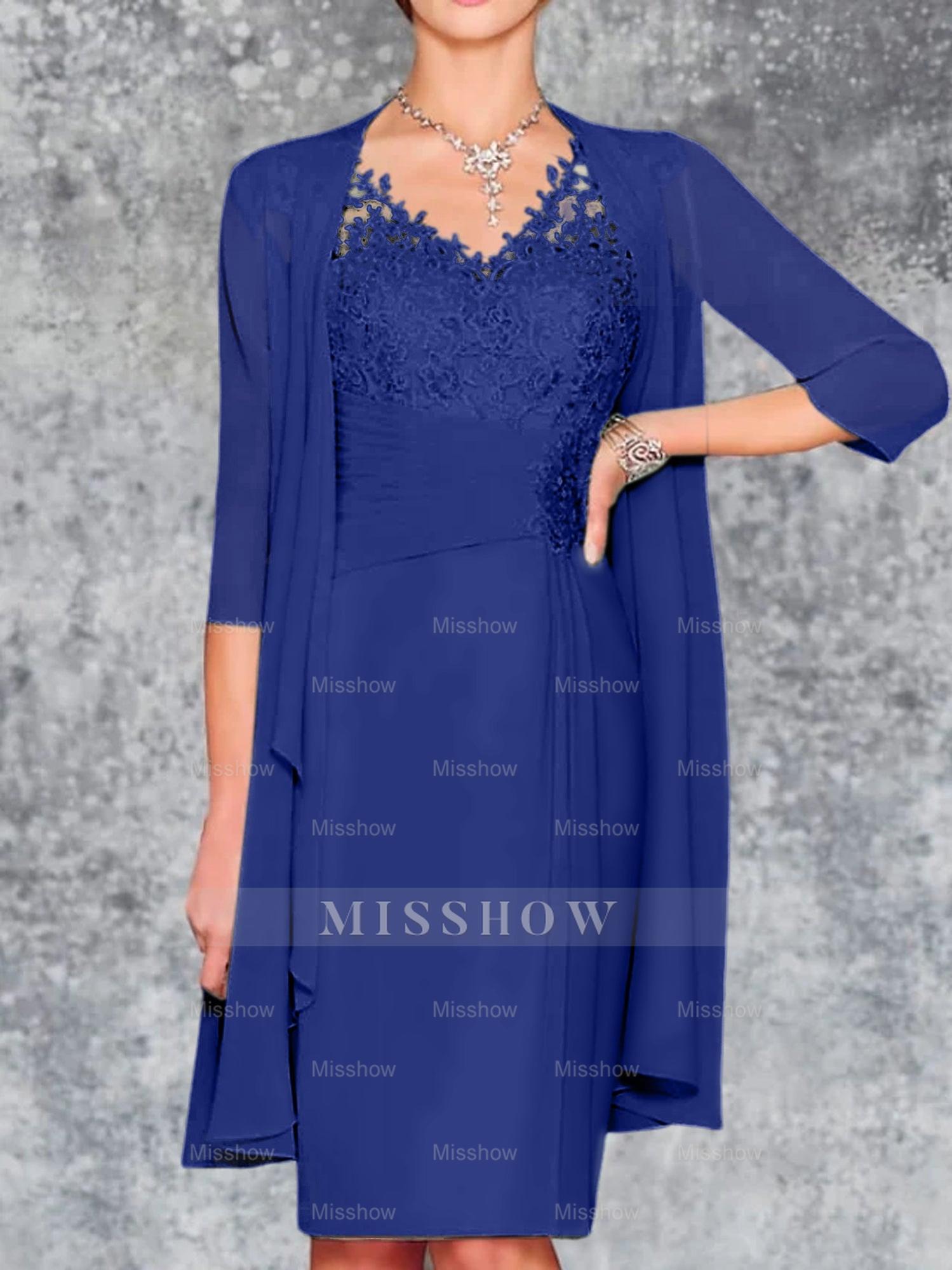 Knee-Length V-Neck Sheath/Column Mother of the Bride Dresses