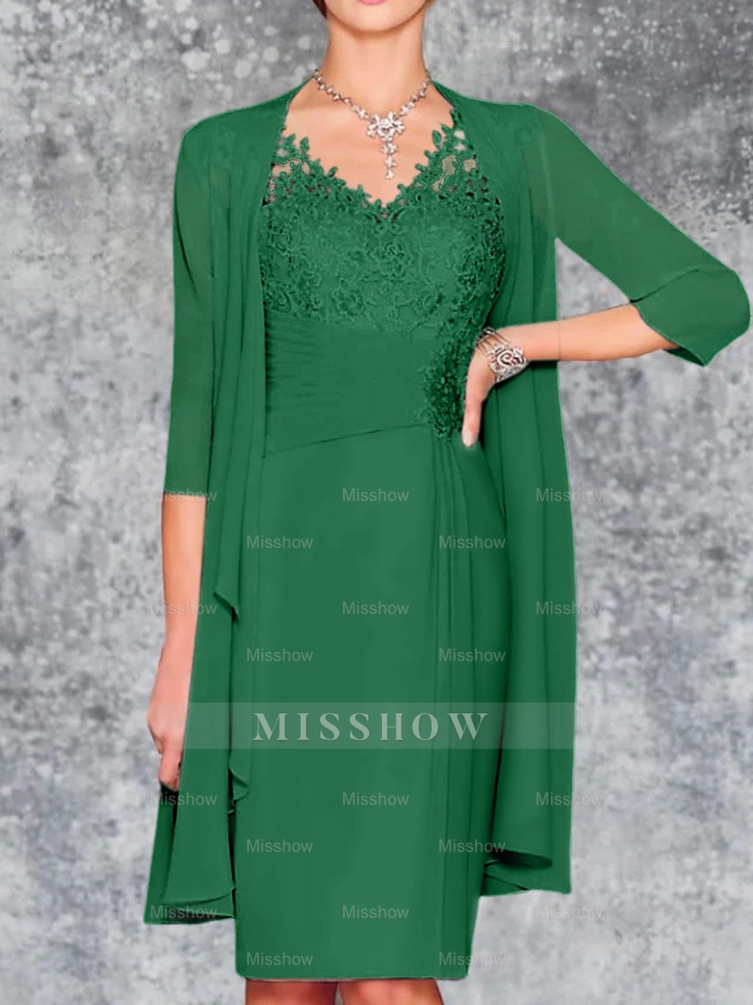 Knee-Length V-Neck Sheath/Column Mother of the Bride Dresses