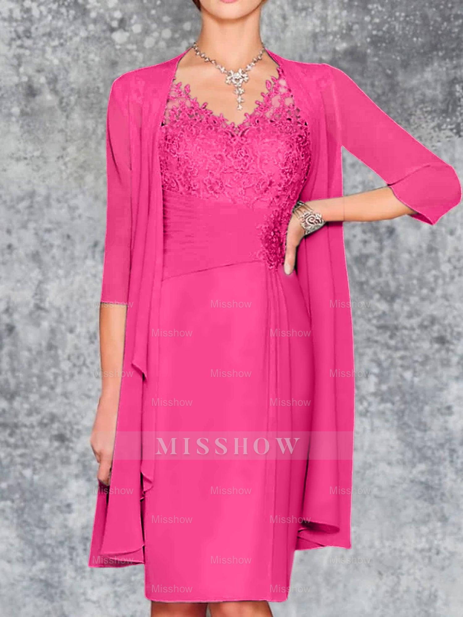 Knee-Length V-Neck Sheath/Column Mother of the Bride Dresses