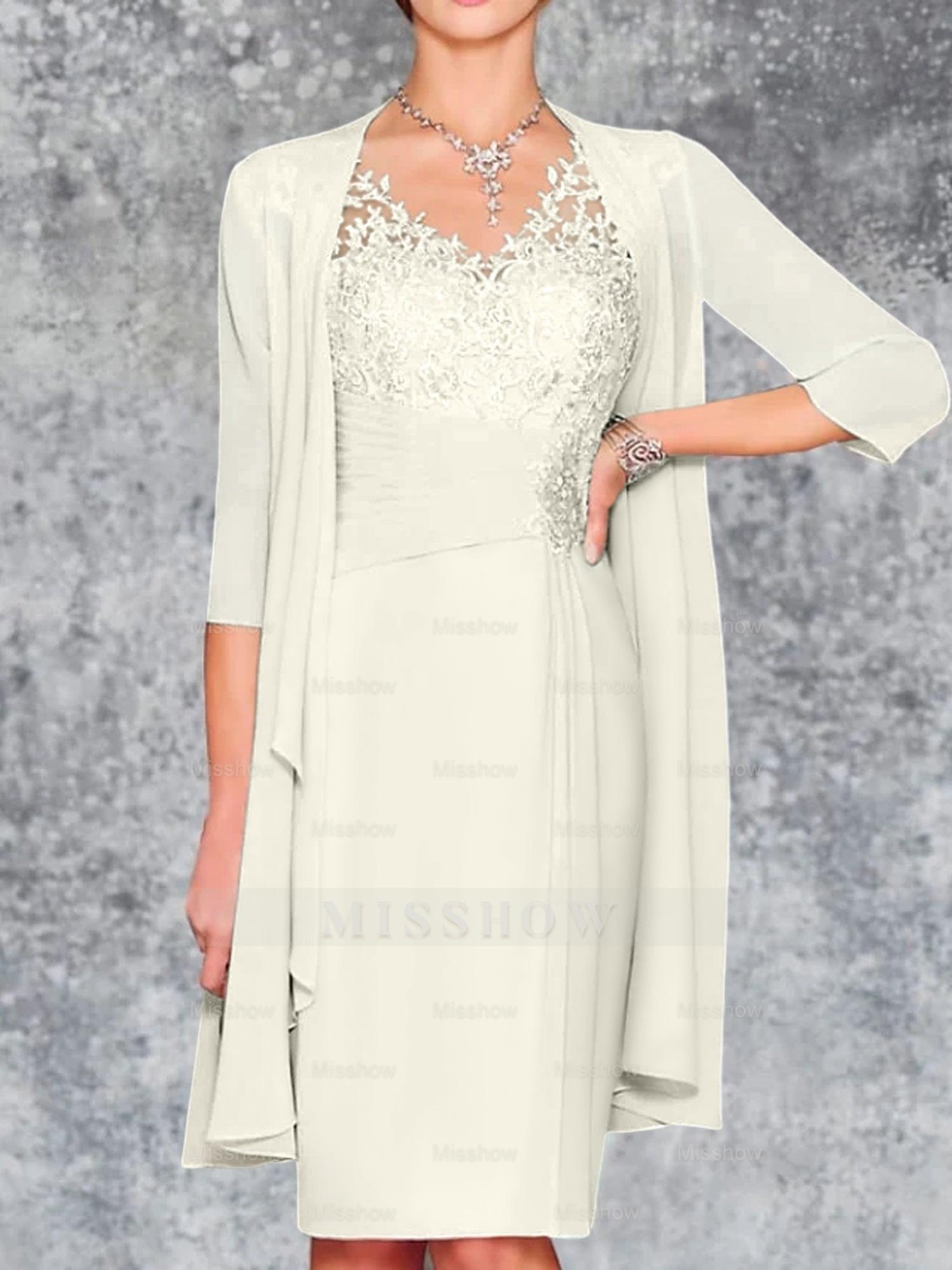 Knee-Length V-Neck Sheath/Column Mother of the Bride Dresses