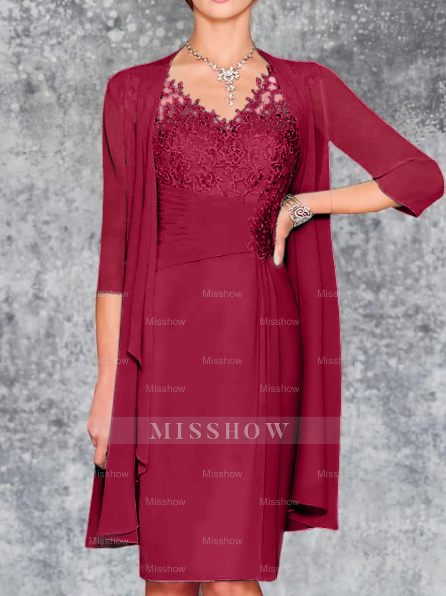 Knee-Length V-Neck Sheath/Column Mother of the Bride Dresses