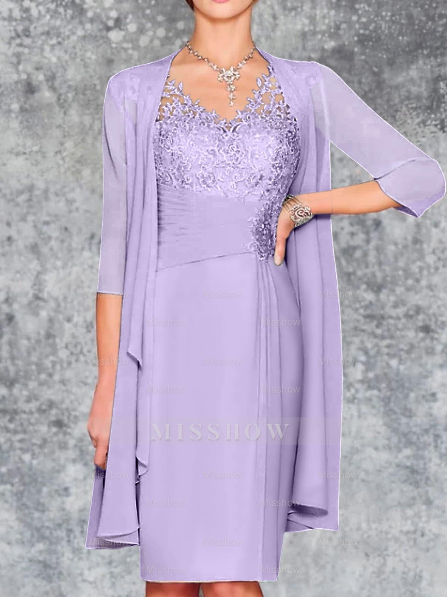 Knee-Length V-Neck Sheath/Column Mother of the Bride Dresses