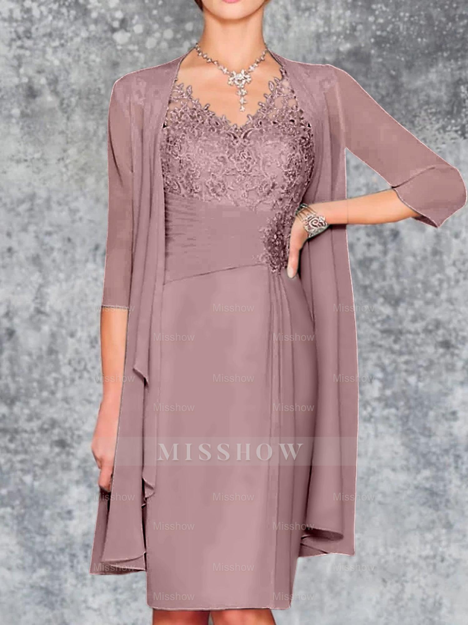 Knee-Length V-Neck Sheath/Column Mother of the Bride Dresses