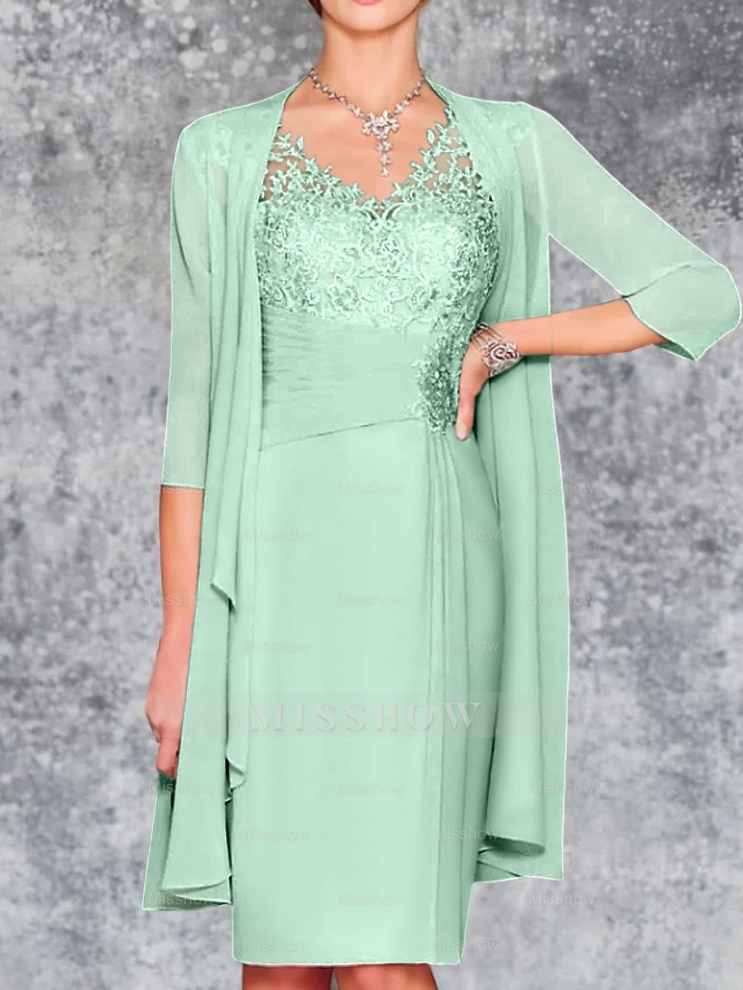 Knee-Length V-Neck Sheath/Column Mother of the Bride Dresses