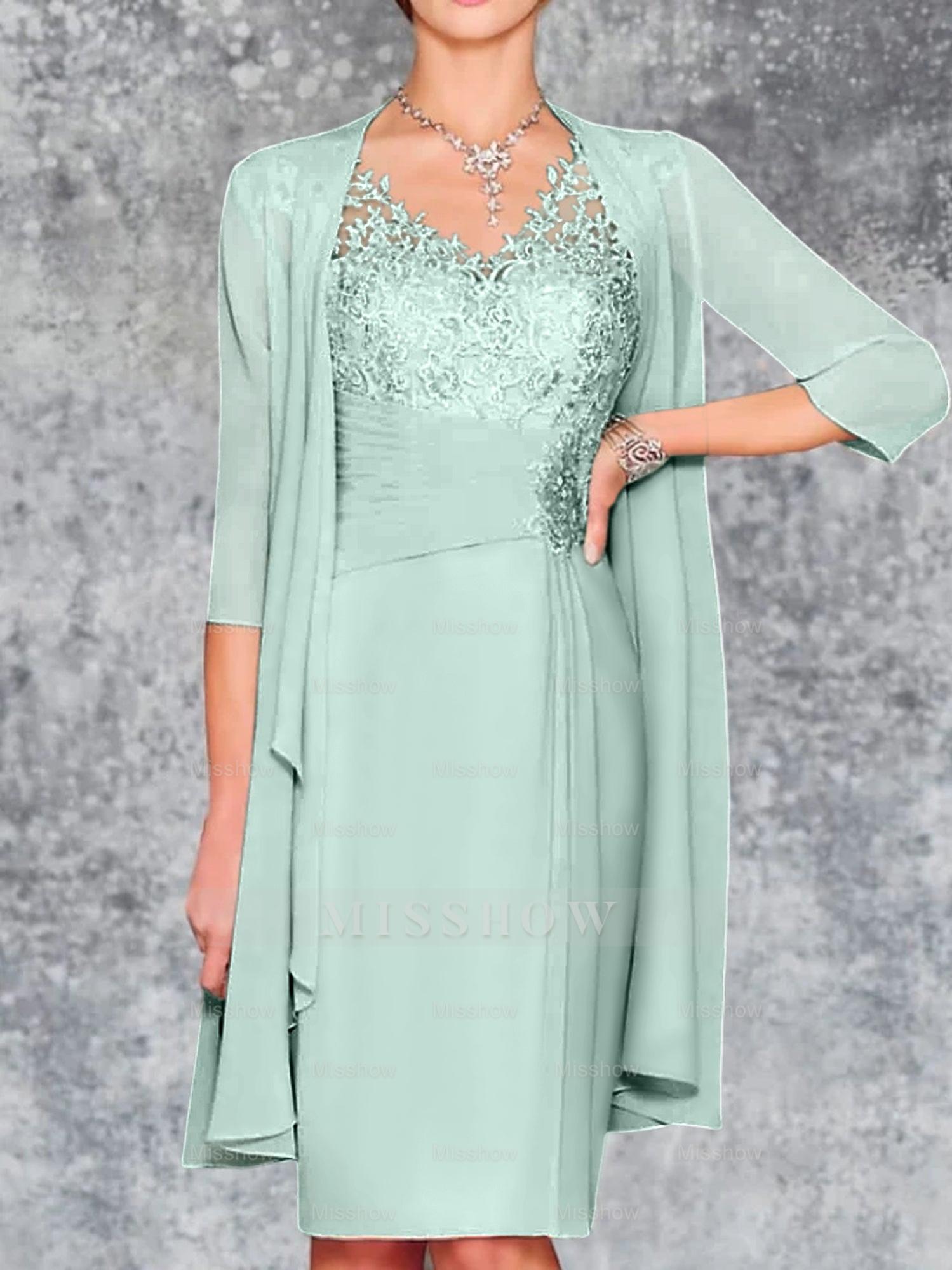 Knee-Length V-Neck Sheath/Column Mother of the Bride Dresses