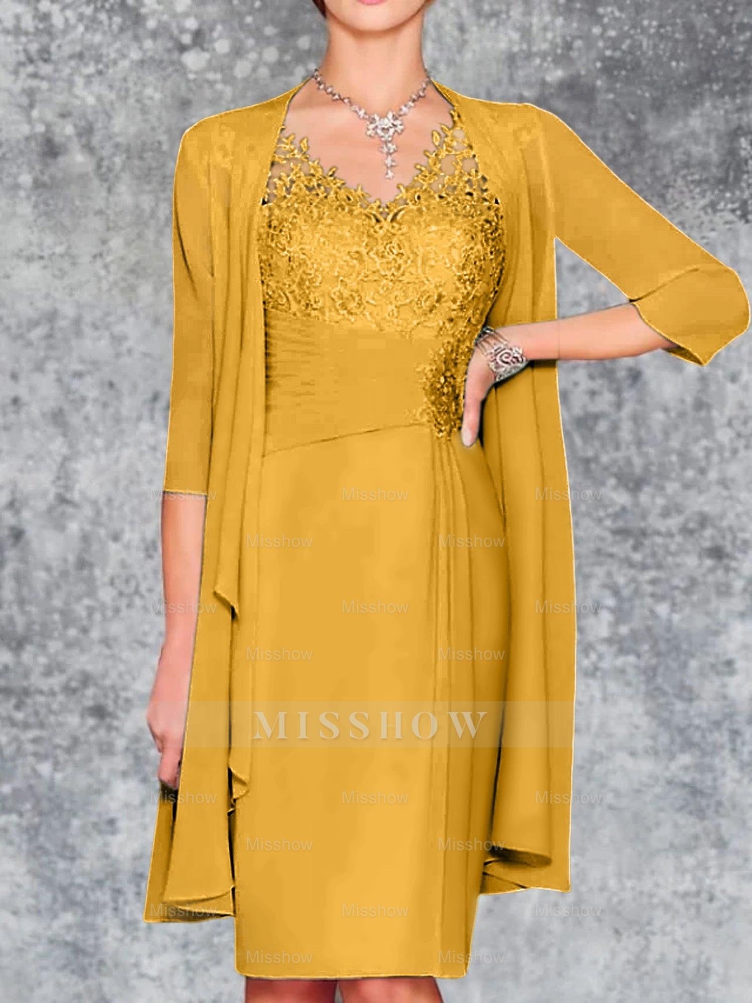 Knee-Length V-Neck Sheath/Column Mother of the Bride Dresses