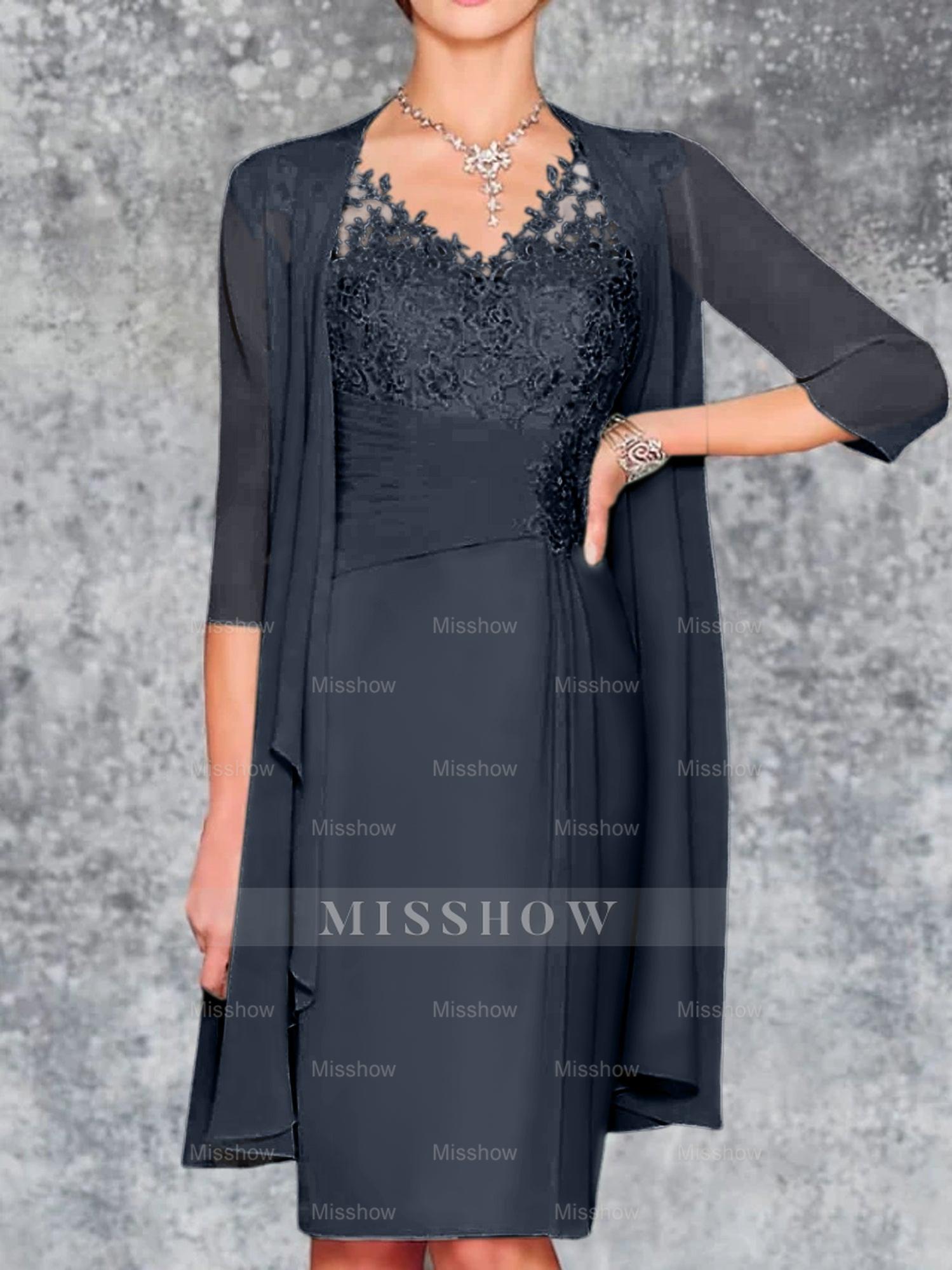 Knee-Length V-Neck Sheath/Column Mother of the Bride Dresses