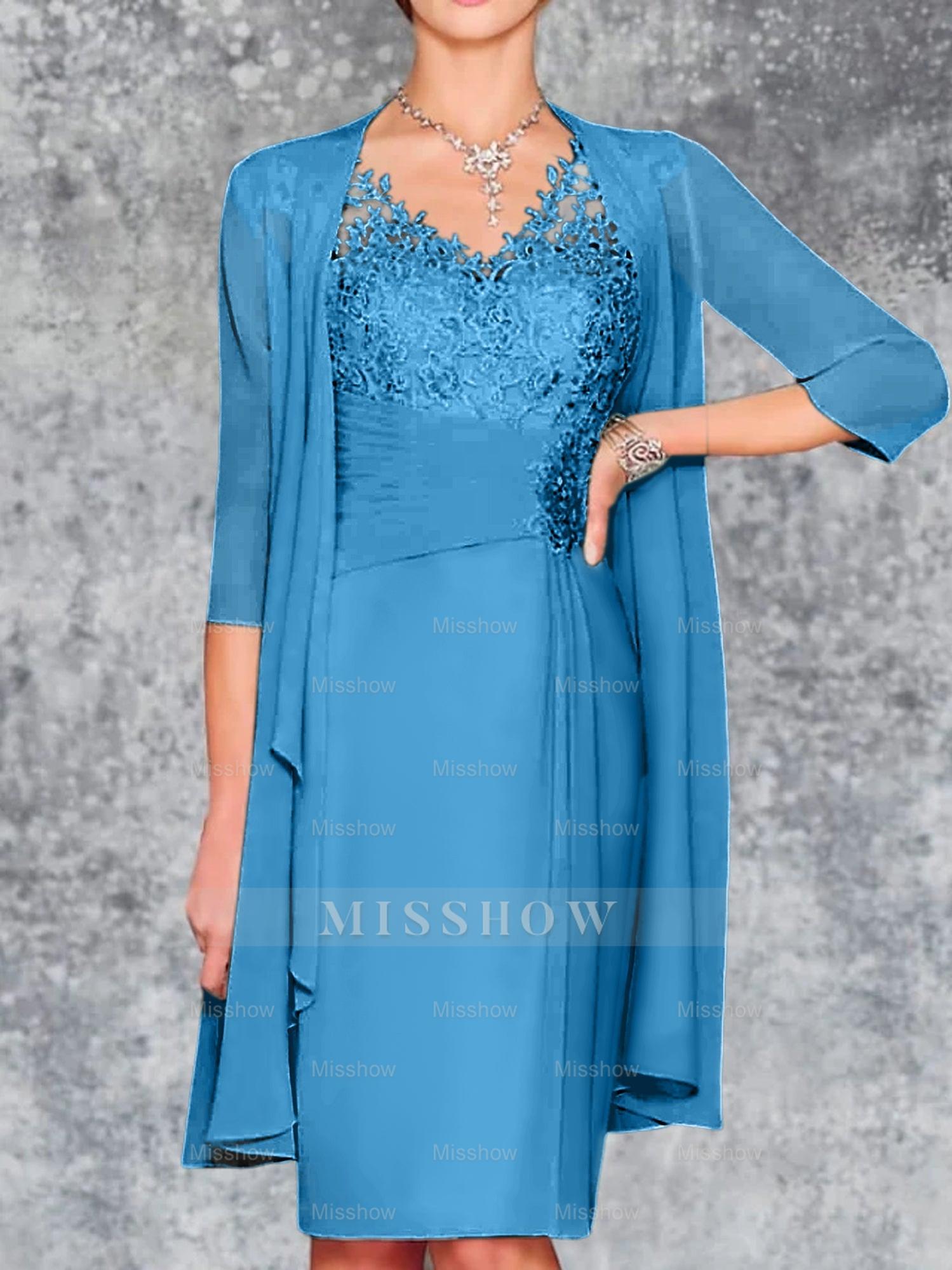 Knee-Length V-Neck Sheath/Column Mother of the Bride Dresses