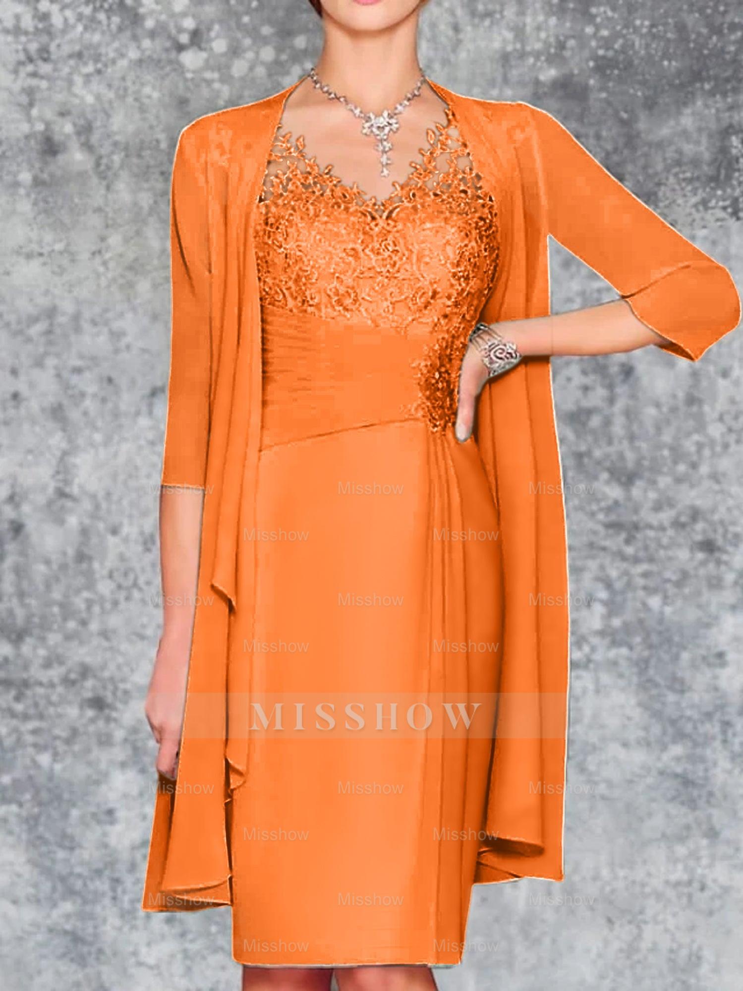 Knee-Length V-Neck Sheath/Column Mother of the Bride Dresses