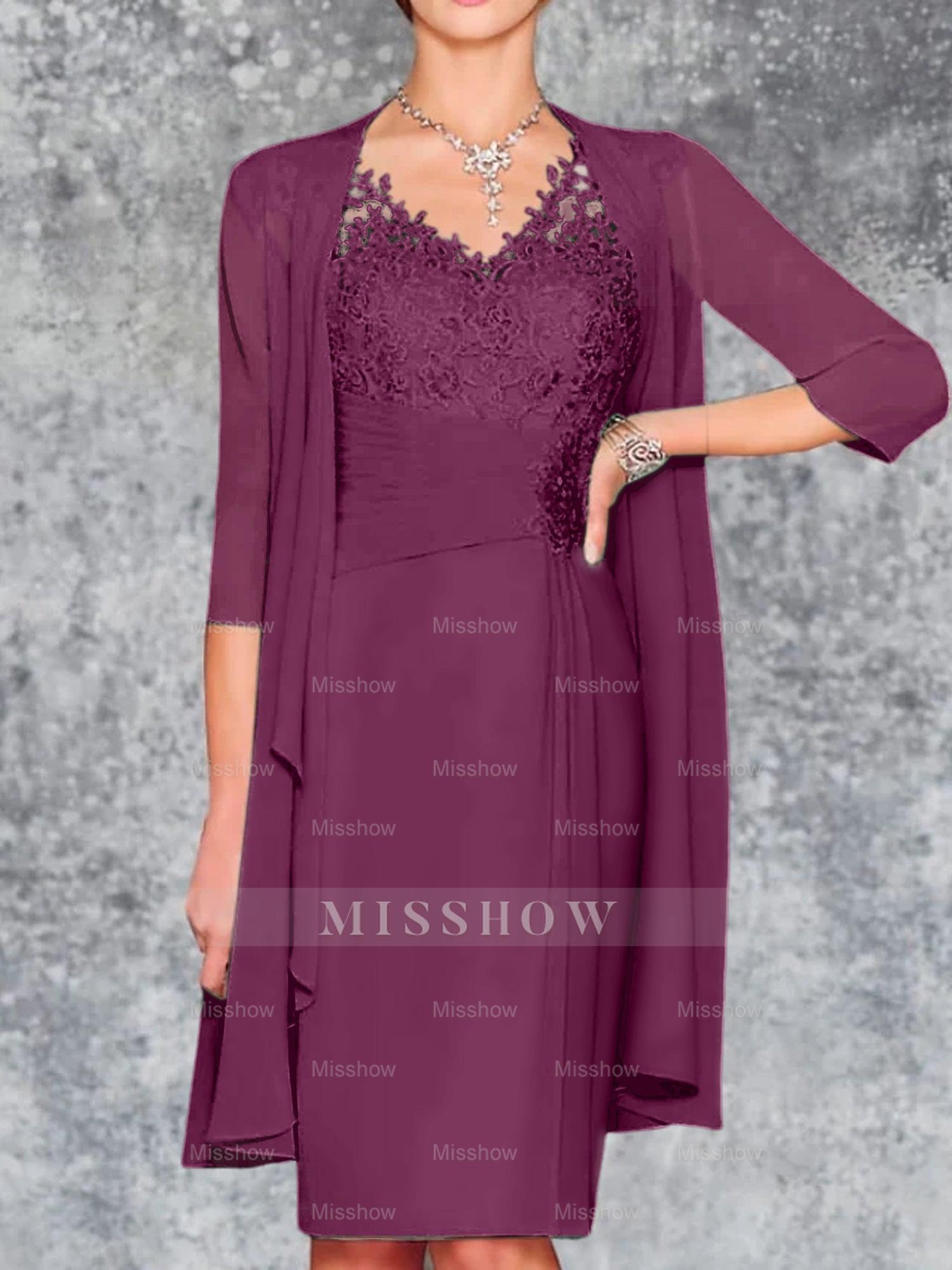 Knee-Length V-Neck Sheath/Column Mother of the Bride Dresses