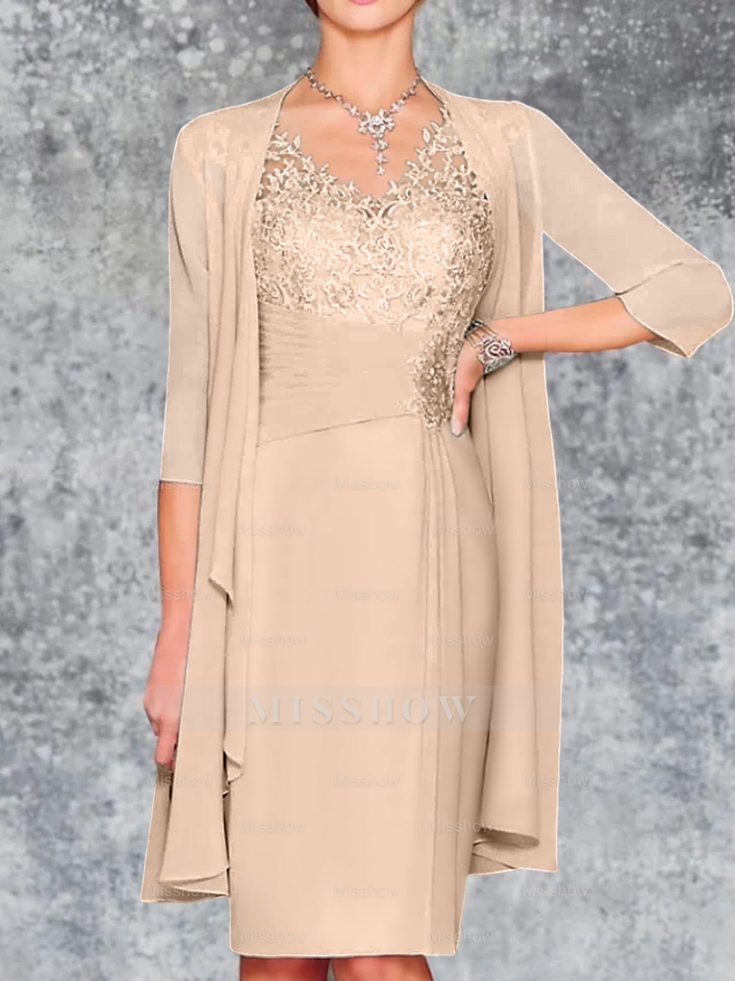 Knee-Length V-Neck Sheath/Column Mother of the Bride Dresses