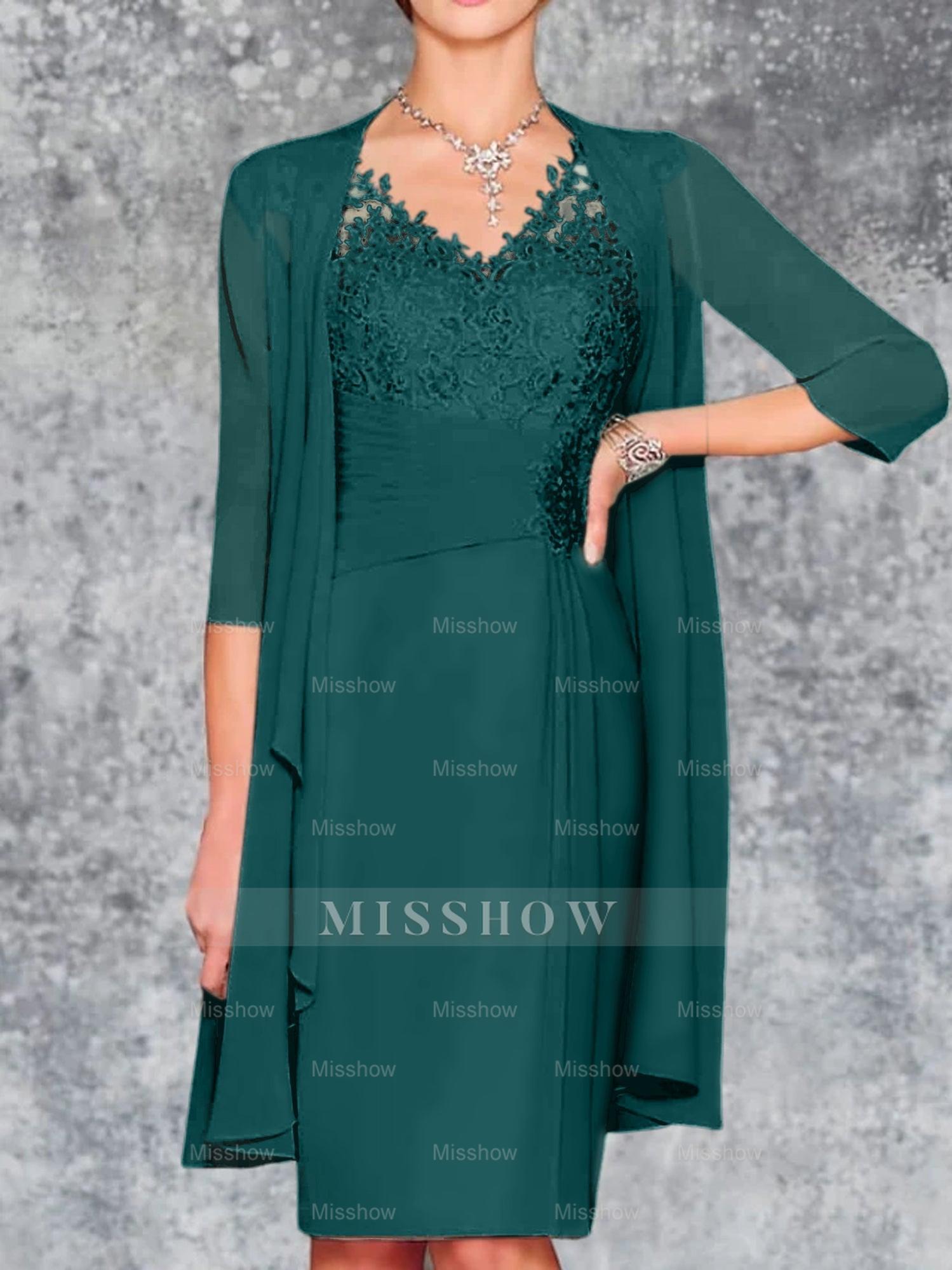 Knee-Length V-Neck Sheath/Column Mother of the Bride Dresses