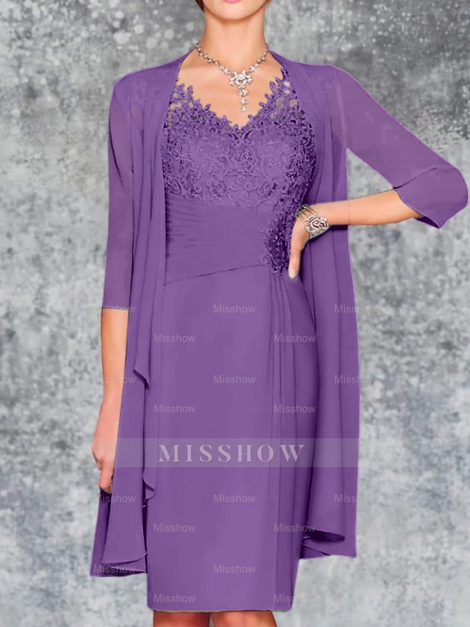 Knee-Length V-Neck Sheath/Column Mother of the Bride Dresses