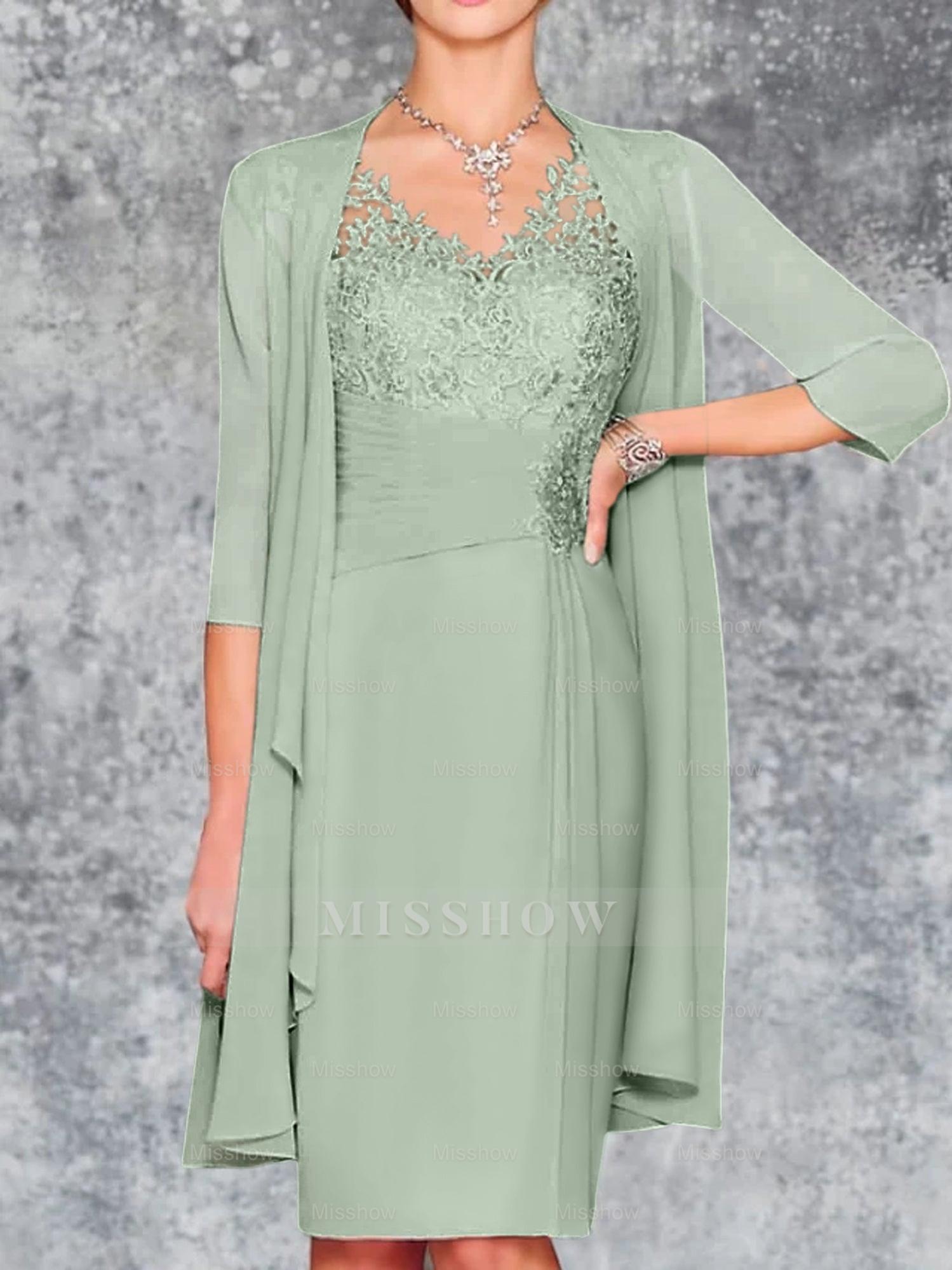 Knee-Length V-Neck Sheath/Column Mother of the Bride Dresses