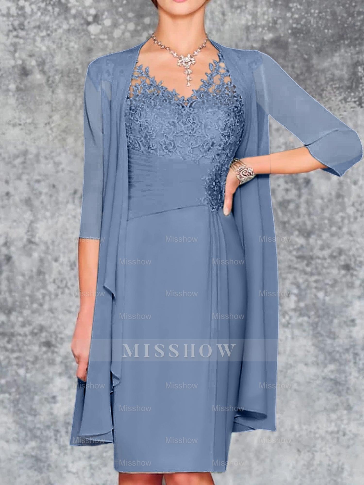 Knee-Length V-Neck Sheath/Column Mother of the Bride Dresses