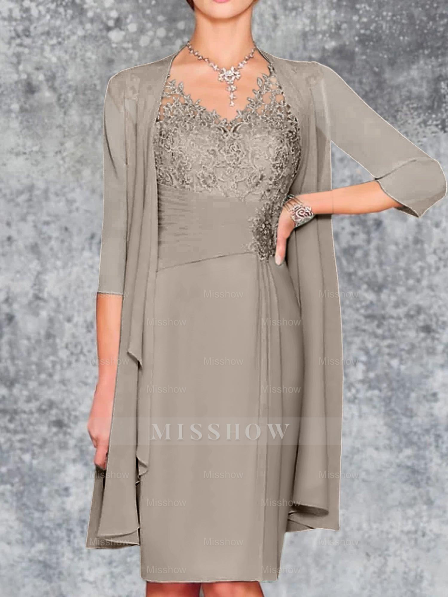 Knee-Length V-Neck Sheath/Column Mother of the Bride Dresses