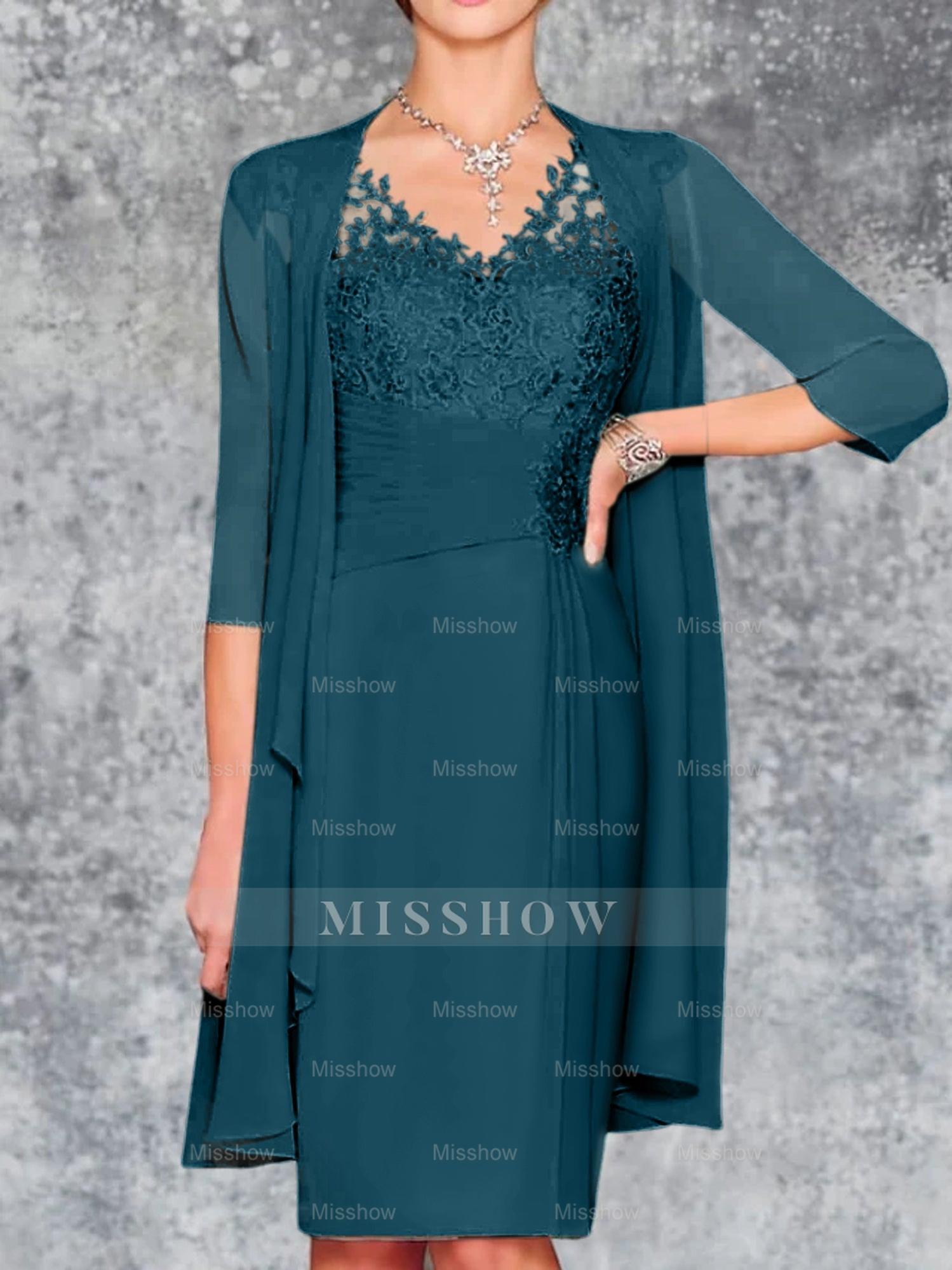 Knee-Length V-Neck Sheath/Column Mother of the Bride Dresses