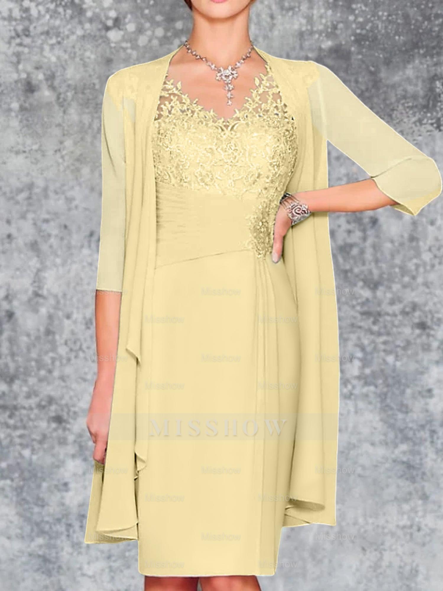 Knee-Length V-Neck Sheath/Column Mother of the Bride Dresses