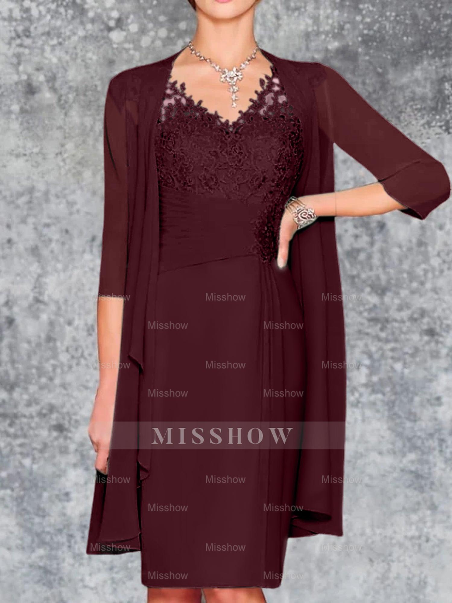 Knee-Length V-Neck Sheath/Column Mother of the Bride Dresses