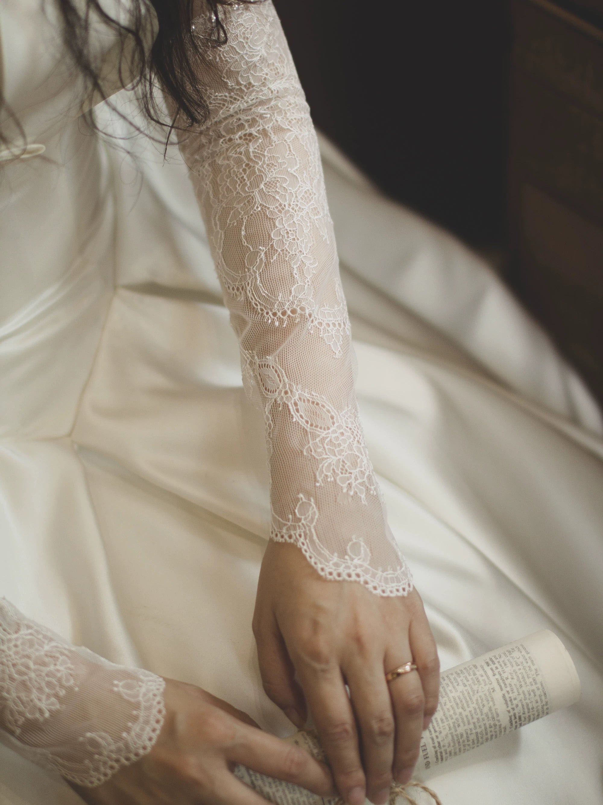 Lace Wedding Gloves with Pearls
