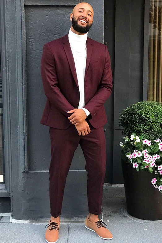 Latest Arrival Burgundy Two Pieces Elegant Prom Suits for Men