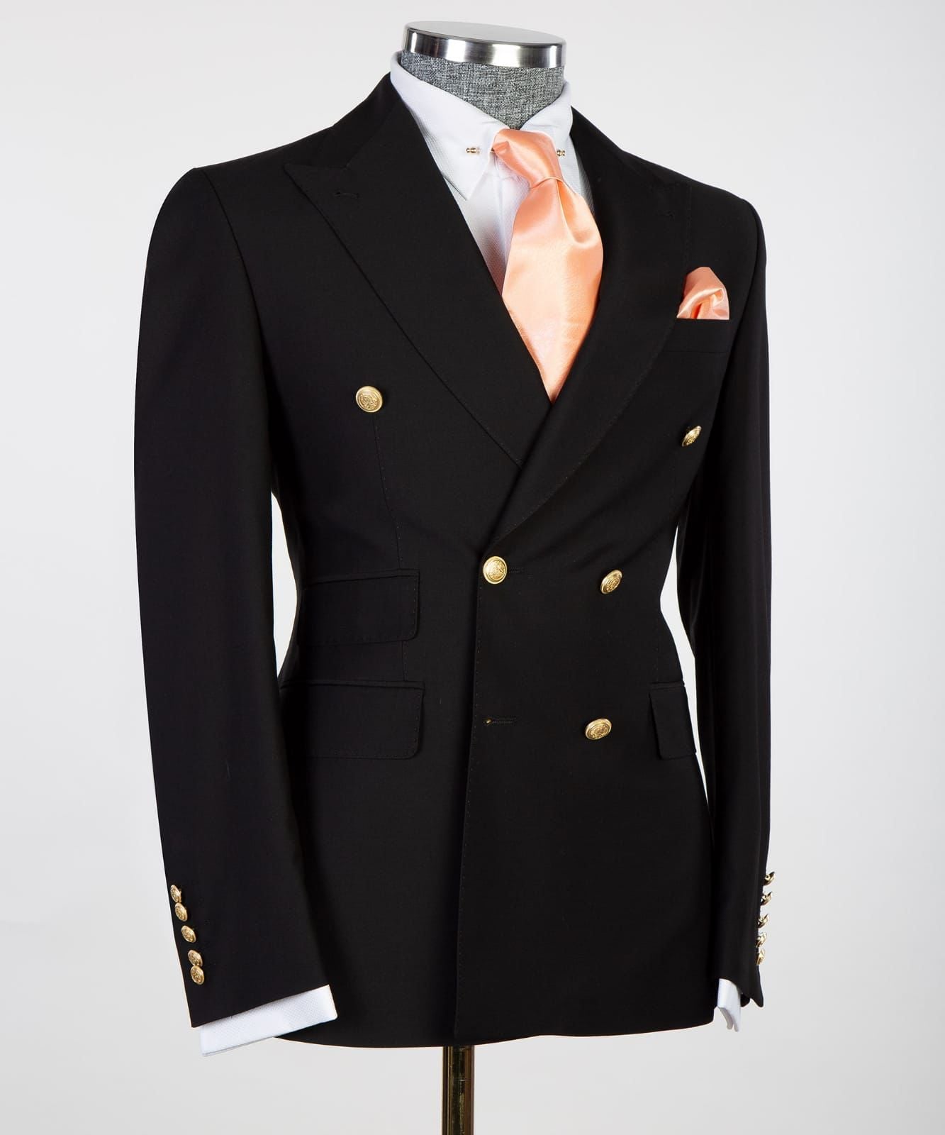 Latest Black Double Breasted Peak Lapel Business Men’s Suits