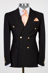 Latest Black Double Breasted Peak Lapel Business Men’s Suits