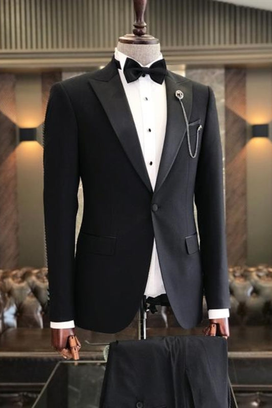 Latest Black Peaked Lapel Two-Piece Prom Suit