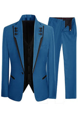 Latest Blue Shawl Lapel Three-Piece Prom Outfit