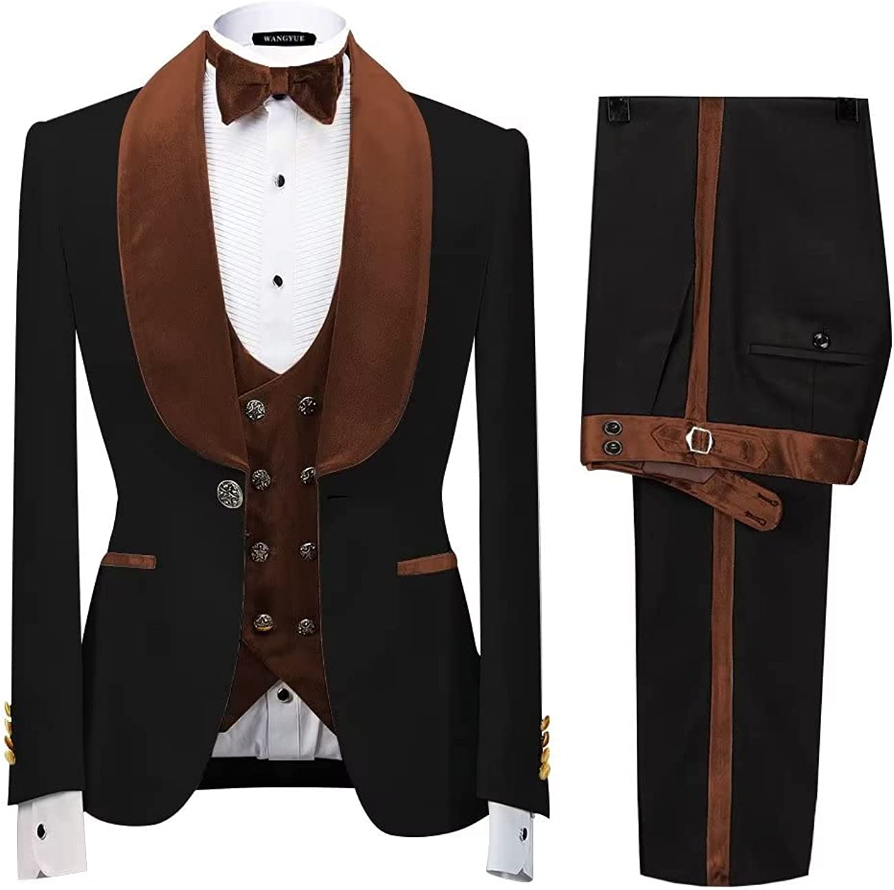 Latest Brown Shawl Collar Three-Piece Velvet Groom's Suit