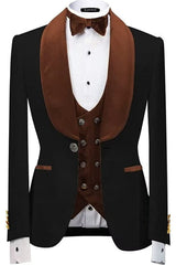 Latest Brown Shawl Collar Three-Piece Velvet Groom's Suit