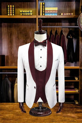 Latest Burgundy Shawl Collar Three-Piece Groom's Wedding Suit