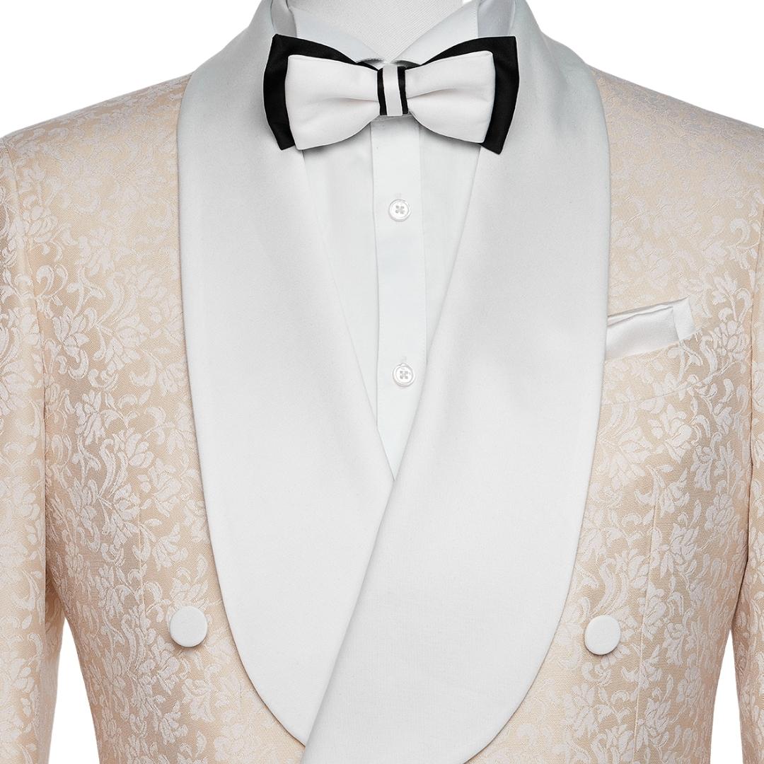 Latest Champagne Shawl Collar Double Breasted Jacquard Groom's Wedding Suit