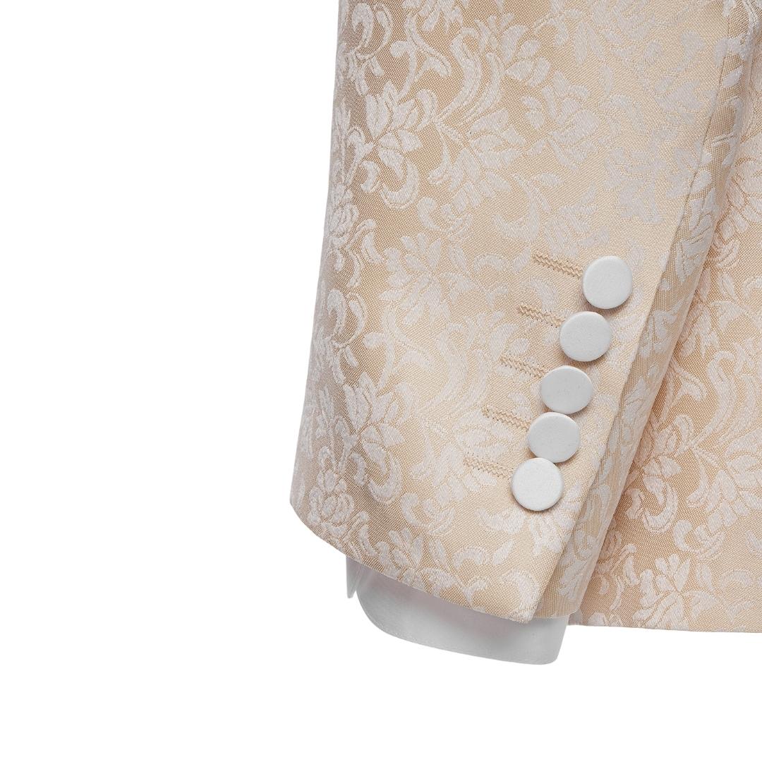 Latest Champagne Shawl Collar Double Breasted Jacquard Groom's Wedding Suit