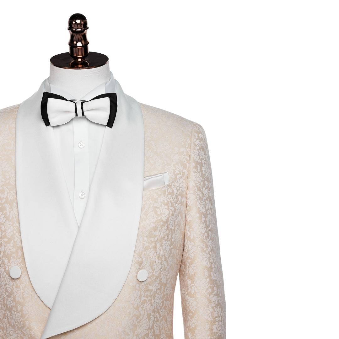 Latest Champagne Shawl Collar Double Breasted Jacquard Groom's Wedding Suit