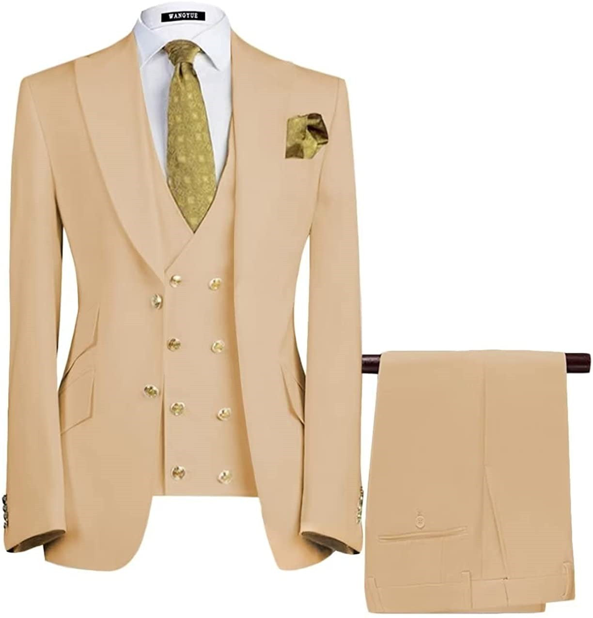 Latest Champagne Three-Piece Peaked Lapel Prom Suit For Men