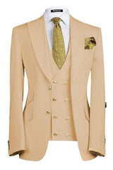 Latest Champagne Three-Piece Peaked Lapel Prom Suit For Men