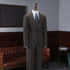 Latest Coffee Small Plaid Three Pieces Men’s Business Suit