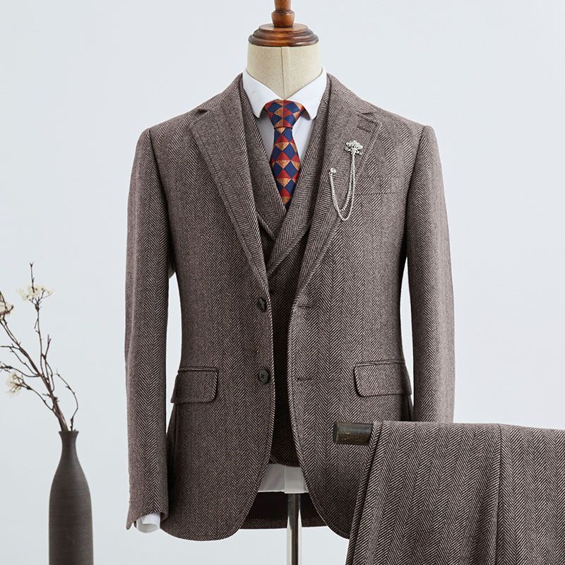 Latest Coffee Striped Slim Fit Tailored Men’s Business Suit