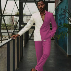 Latest Fuchsia Shawl Lapel Double Breasted Prom Suit