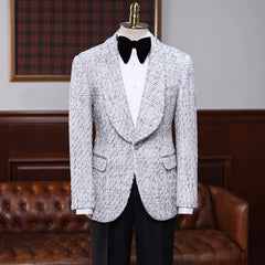 Latest Gray Jacquard Shawl Lapel Wedding Ensemble For Men
