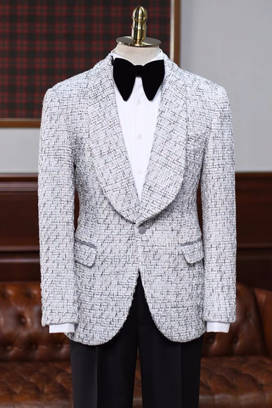 Latest Gray Jacquard Shawl Lapel Wedding Ensemble For Men