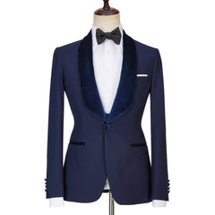Latest Navy Blue Best Tailored Three-Piece Sparkling Men’s Suits