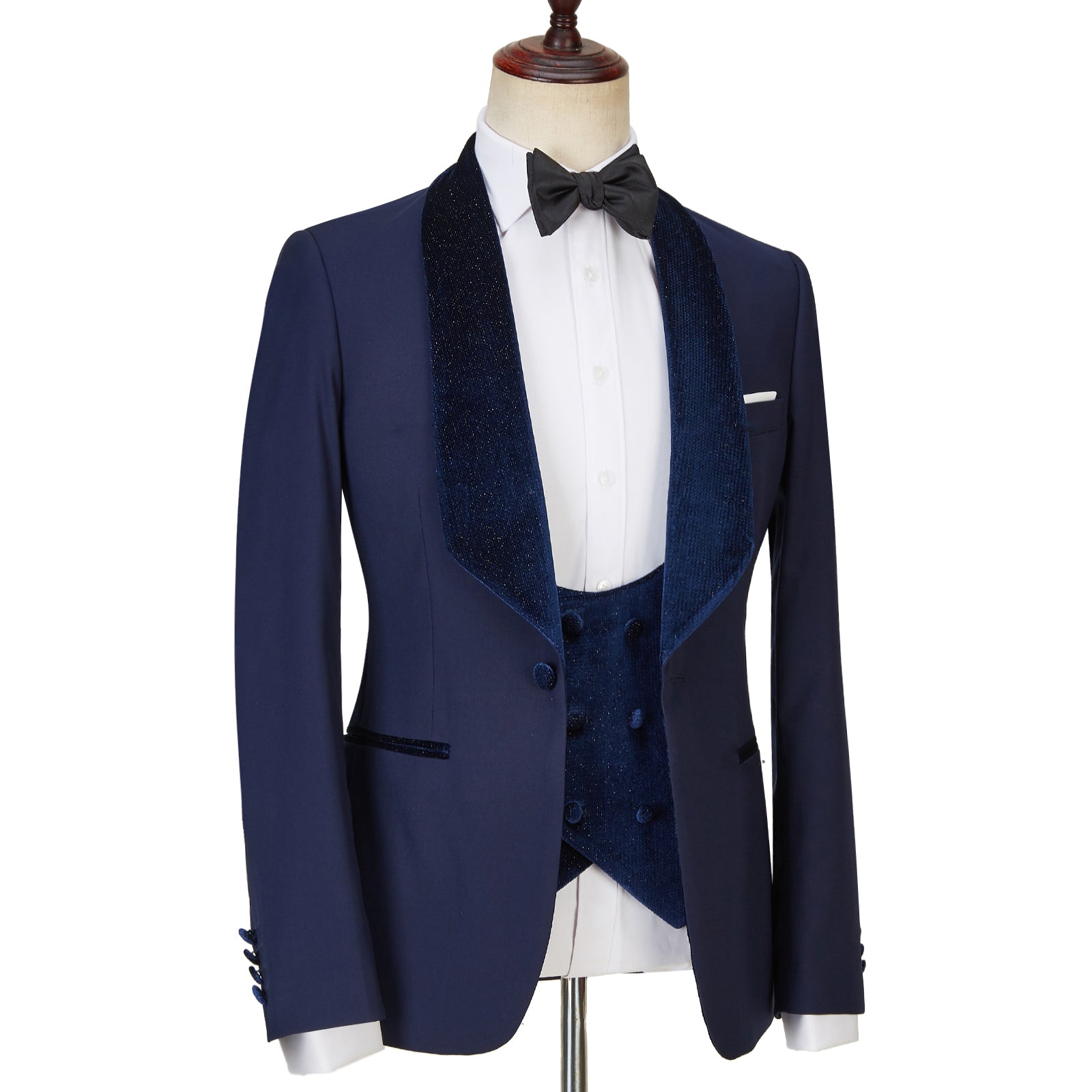 Latest Navy Blue Best Tailored Three-Piece Sparkling Men’s Suits