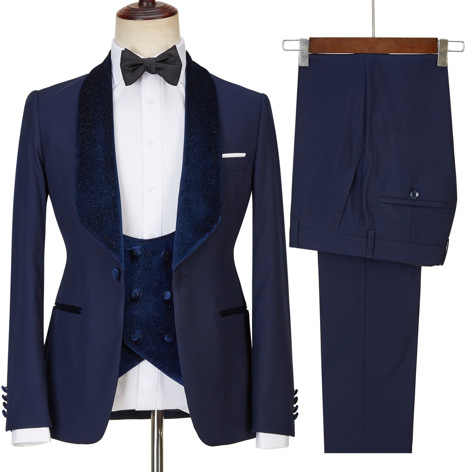 Latest Navy Blue Best Tailored Three-Piece Sparkling Men’s Suits