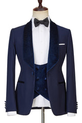 Latest Navy Blue Best Tailored Three-Piece Sparkling Men’s Suits