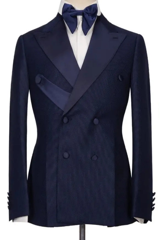 Latest Navy Blue Double-Breasted Peaked Lapel Prom Suit